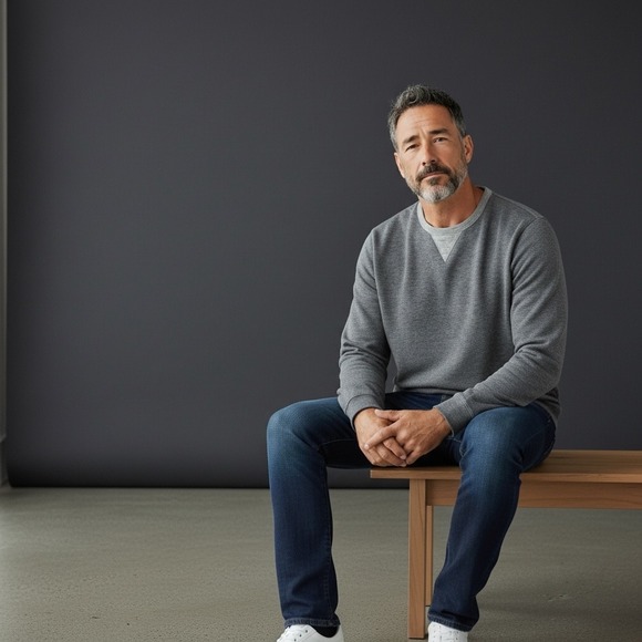 VINCE Gray Crewneck Long Sleeve Sweatshirt Men's Size M V-Neck Accent - Picture 1 of 9